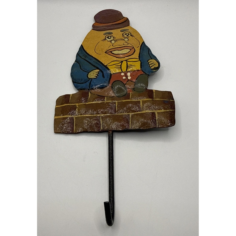 Humpty Dumpty Anthropomorphic Egg Brick Wall Hook Hanger Metal 9" X 4"